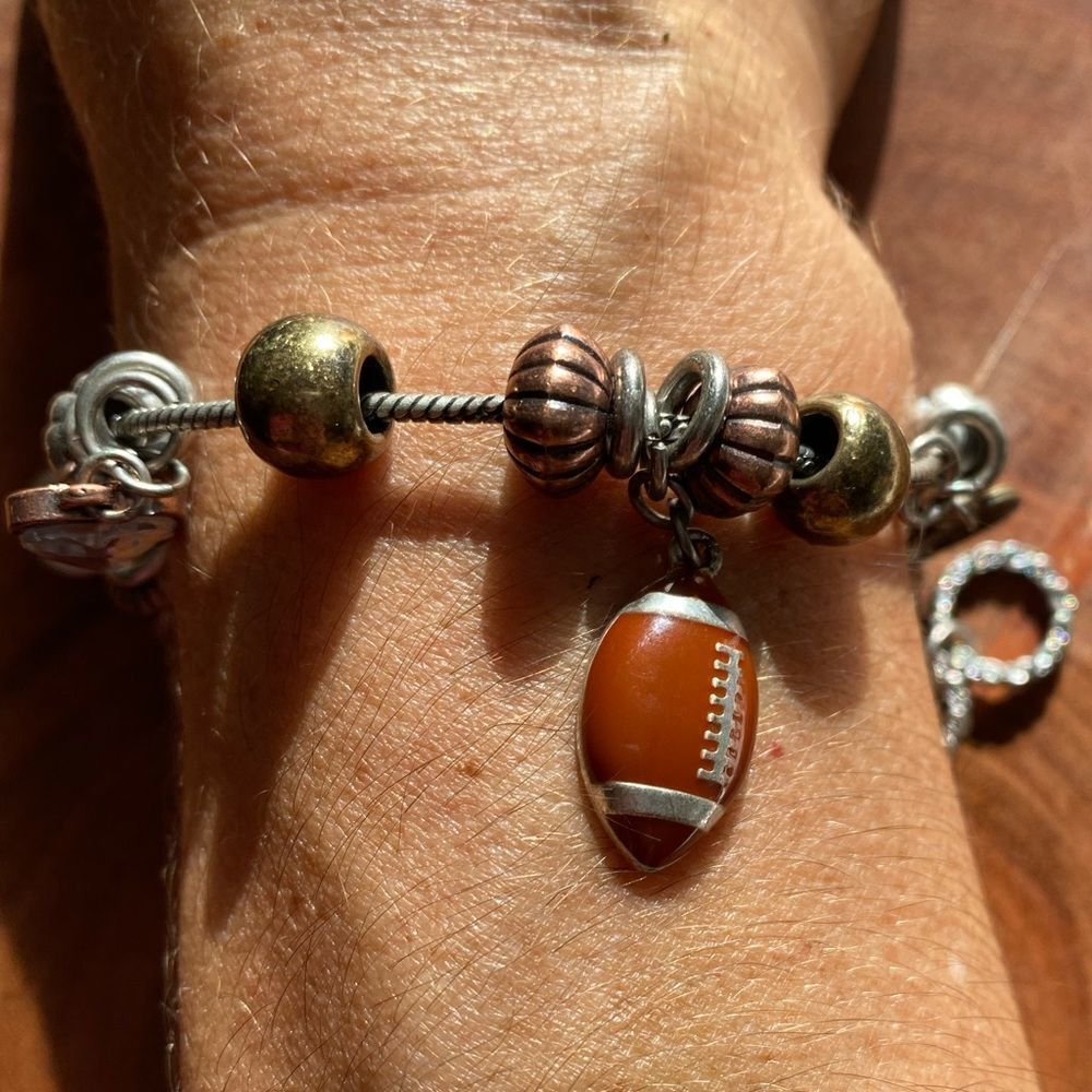 MIXED metals silver and bronze football‎ theme charm bracelet - Picture 2 of 3